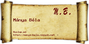 Mánya Béla névjegykártya